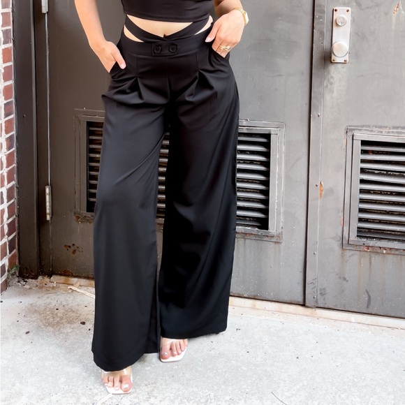 Pants - Black wide leg wrap waist pants